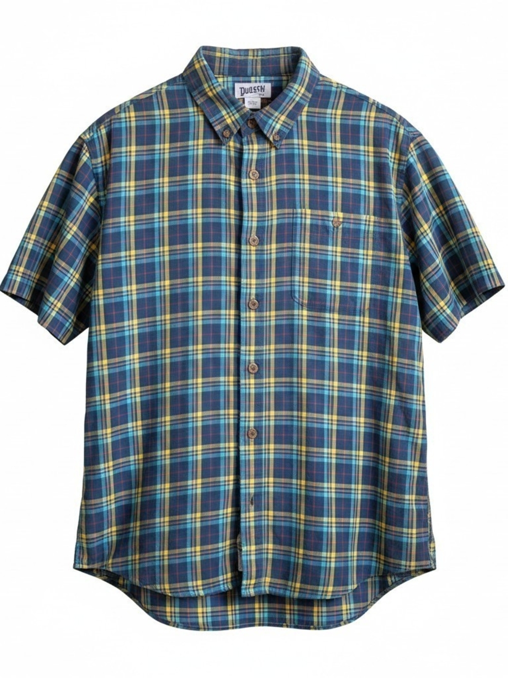 Duluth Trading Co Mens 2XL Short Sleeve Plaid Shirt Untucked Relaxed Fit Blue (7